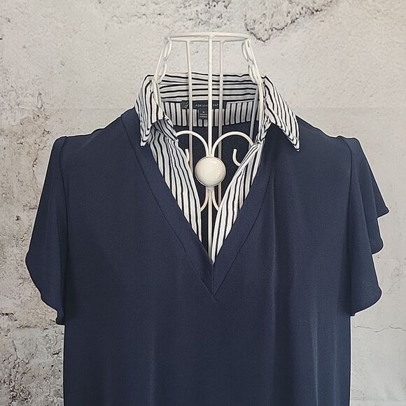 Adiranna Papell Navy Blue Layered Look Women's Top Size M - Picture 2 of 10